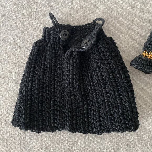 Handmade Crochet Halloween Black Gold Witch Outfit for 29cm Doll 2-Piece Set - Picture 11 of 12